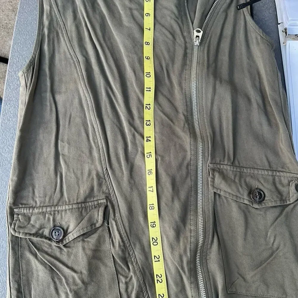 BKE olive green, full zip front with a hood, vest, Women's size S